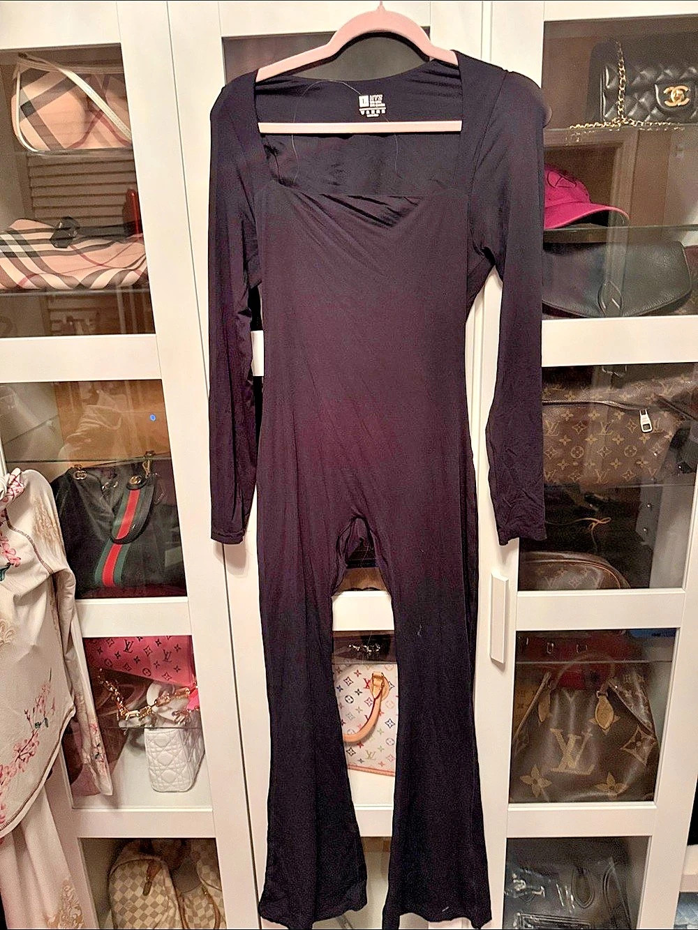 Hyz  Square-Neck One-Piece Long Sleeve Jumpsuit Black